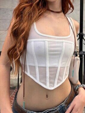 Meshki Ivory Mesh Corset Bodysuit
